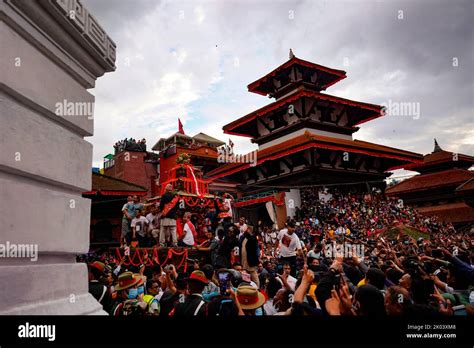 Kathmandu Nepal 09th Sep 2022 Devotees Pull The Chariot Of The