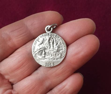 Vintage French Virgin Mary Religious Medal Lourdes C… Gem