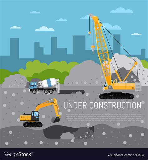 Under construction banner with machinery Vector Image