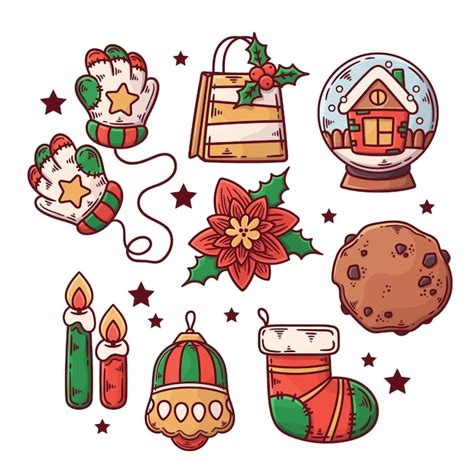 Colección de elementos navideños dibujados a mano Vector Gratis