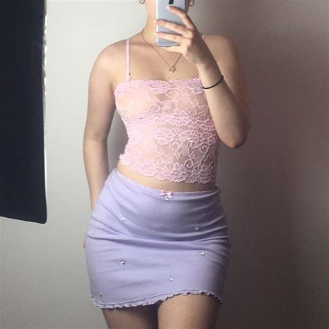 Pale Pastel Baby Pink Lace Sheer Crop Top Sizes Depop