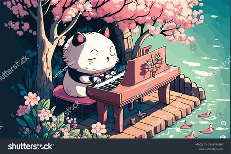 Cute Anthropomorphic Cat Playing Piano Stock Vector (Royalty Free ...