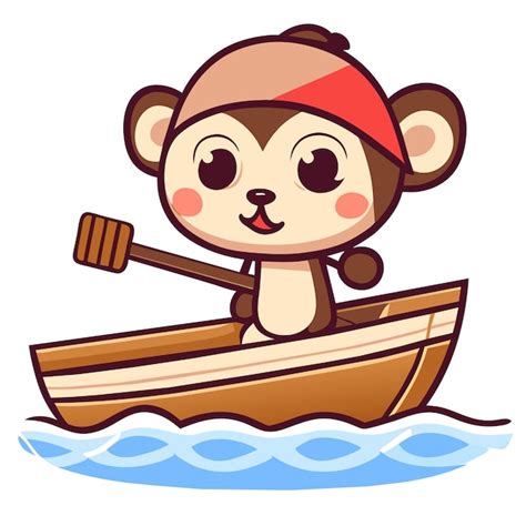 Premium Vector Monkey Rowboat Rowing Hand Drawn Flat Stylish Cartoon