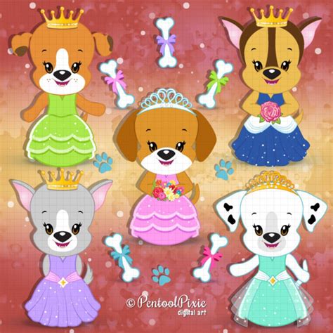 Dog Clipart, Puppy Princesses Clipart, Princess Clipart, Puppies, Puppy ...