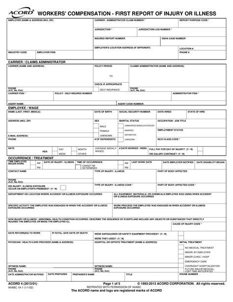 Blank Workers Compensation Injury Report Fill Out And Print Pdfs