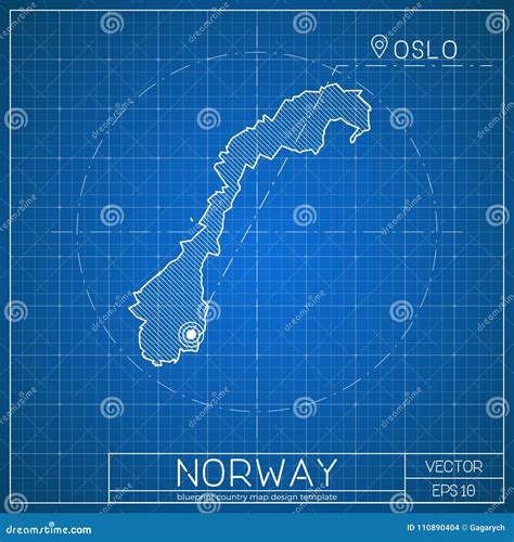 Norway Blueprint Map Template With Capital City Stock Vector