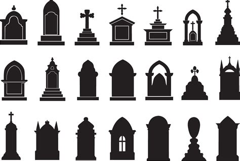 Set Of Tombstone Silhouettes Tombstone Icons Set Flat Black Vector