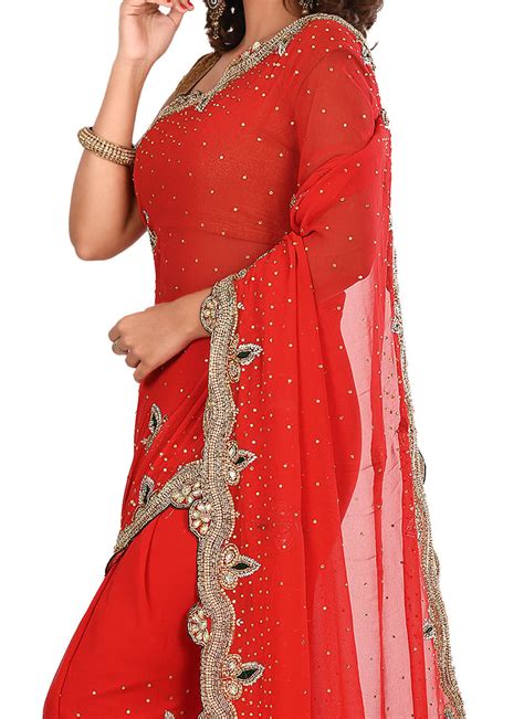 Shop Red Embroidered Saree Party Wear Online At Best Price Cbazaar