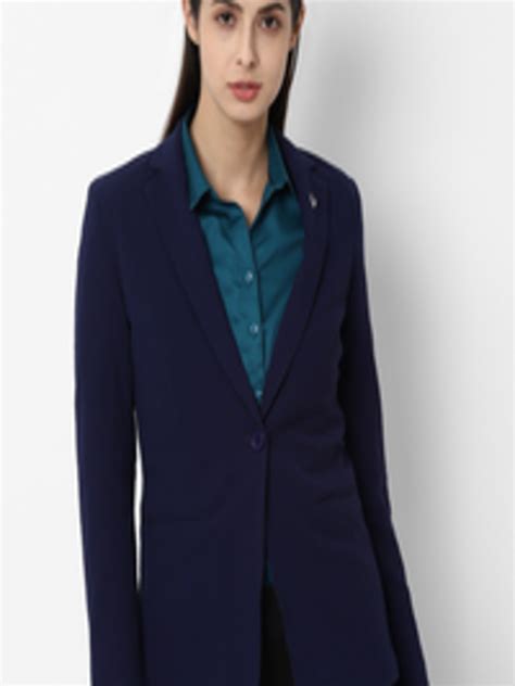 Buy Allen Solly Woman Women Navy Blue Self Design Single Breasted Blazer Blazers For Women