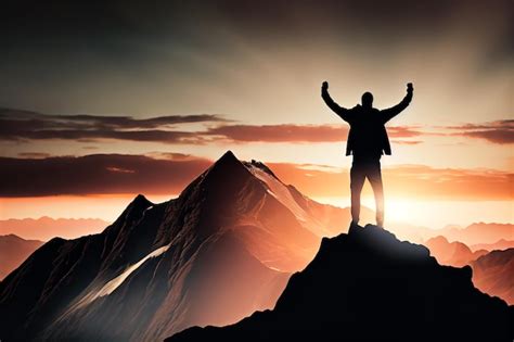 Premium AI Image Successful Businessman Standing On Top Of A Mountain