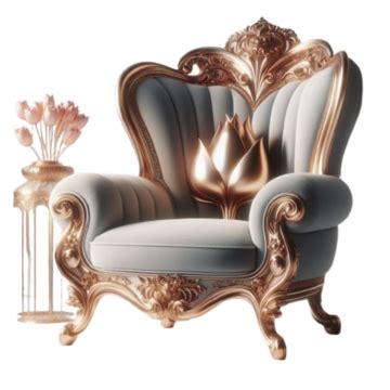 Une Chaise Dorée Et Blanche Avec Vase à Fleurs Sur Fond Transparent PNG