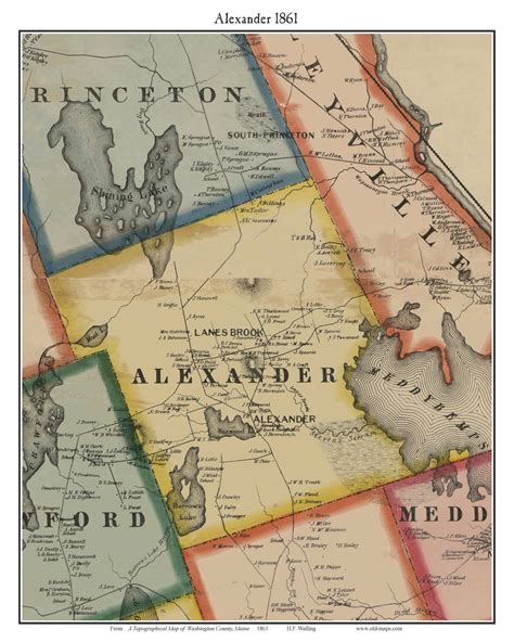 Alexander Maine Old Town Map Custom Print Washington Co Old Maps