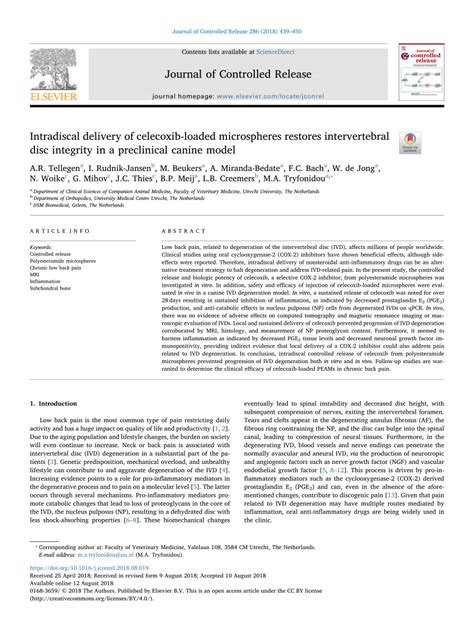 Pdf Intradiscal Delivery Of Celecoxib Loaded Microspheres Restores