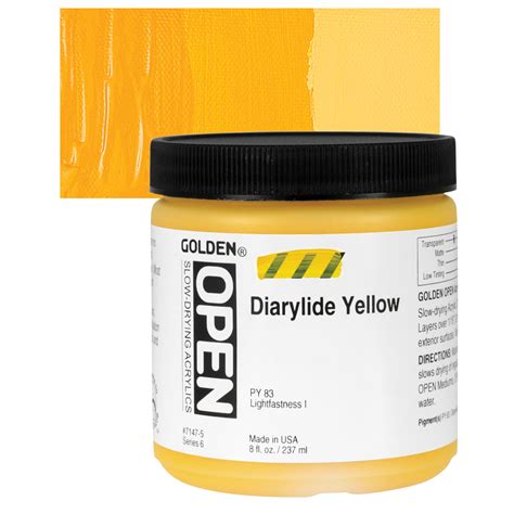 Golden Open Acrylics Diarylide Yellow 8 Oz Jar BLICK Art Materials