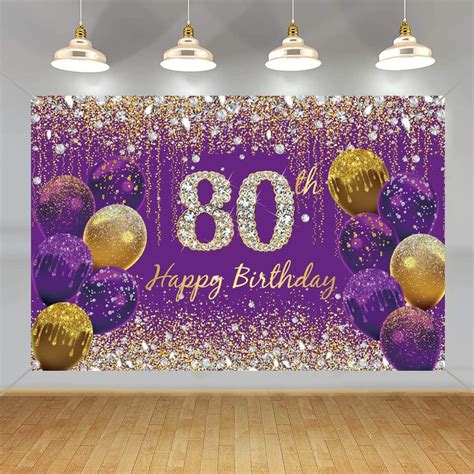 Amazon.com: 80th Birthday Decoration for Women, Glitter Purple Fabric ...
