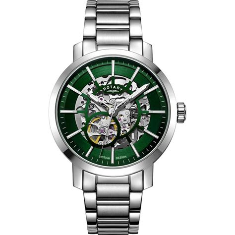 Rotary Greenwich 42mm Mens Green Automatic Skeleton Watch