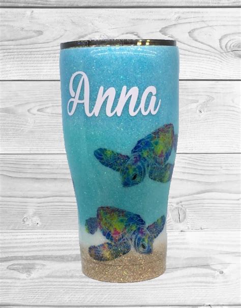 Sea Turtle Glitter Tumbler Colorful Turtles Beach Tumbler Etsy