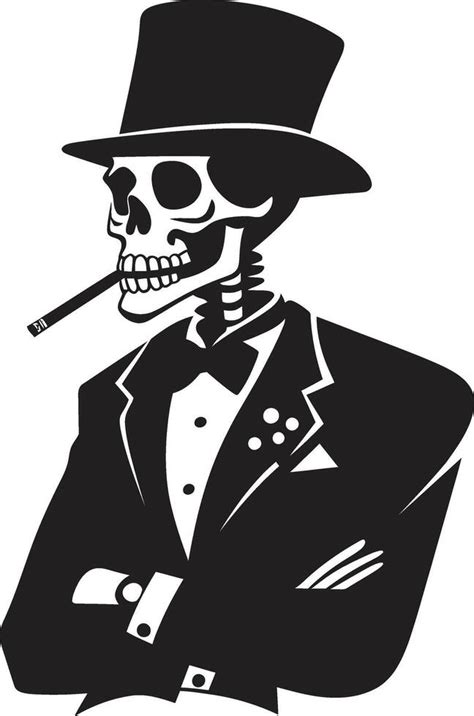 Antique Ash Insignia Smoking Gentleman Skeleton Vector Logo For Vintage