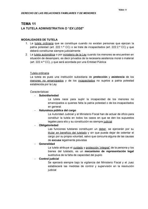 TEMA 11 Apuntes 11 DERECHO DE LAS RELACIONES FAMILIARES Y DE