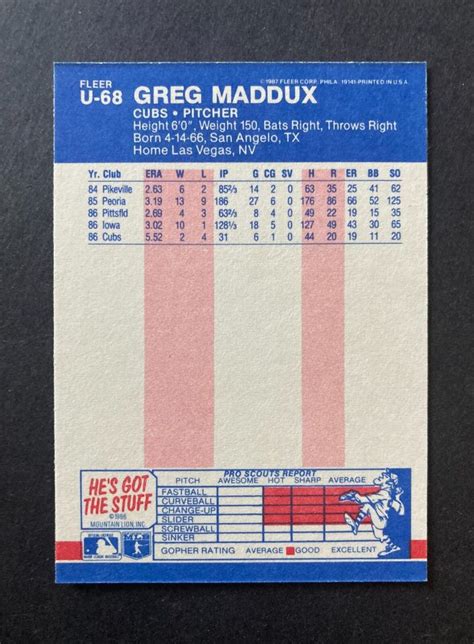 Greg Maddux Cubs Hof Fleer Update Rookie Rc Card U I