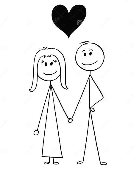 Cartoon Of Heterosexual Couple Of Man And Woman With Heart Above Them