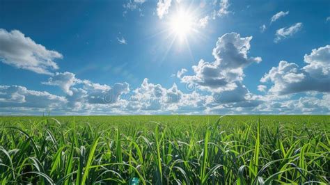 Sugarcane Field Under Sunny Sky Ready For Harvest Stock Photo Image