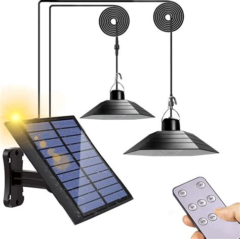 Devenirriche Solar Pendant Lights Dimmable Dual Head Solar Shed Light With 3m Cord Remote