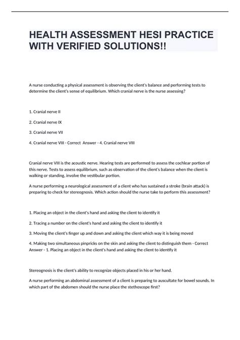 Hesi 1 V1 And V2 Review Health Assessment 1 With Correct Answers Hesi Health Assessment