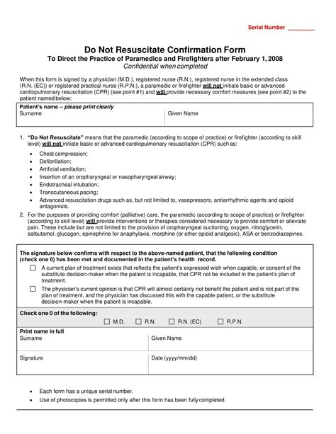 Free Printable Do Not Resuscitate Dnr Order Form [pdf Word]