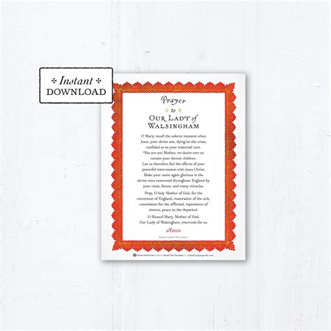 Our Lady of Walsingham Prayer Card, Instant Download, Downloadable PDF 4.25x5.5 A2, Catholic ...