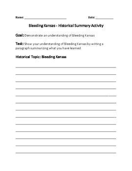 Bleeding Kansas - Historical Summary Activity by Jwood Education