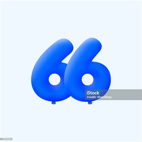 Blue 3d Number 66 Balloon Realistic 3d Helium Blue Balloons Stock