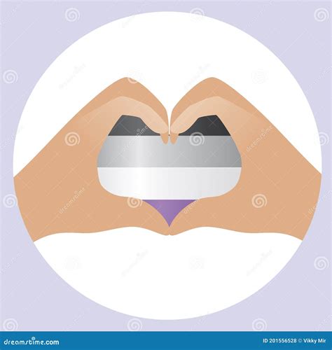 Asexual Flag Isolated Round Icon With Heart And Hands Flat Vector