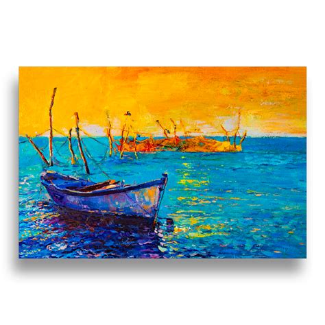 Quadro Decorativo Tela Pintura Barco No Mar