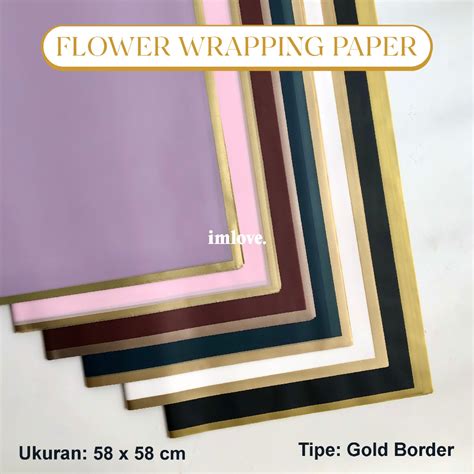 Jual Lembar Kertas Buket Bunga List Emas Flower Wrapping Paper