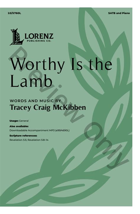 Worthy Is The Lamb SATB By Tracey Craig M J W Pepper Sheet Music