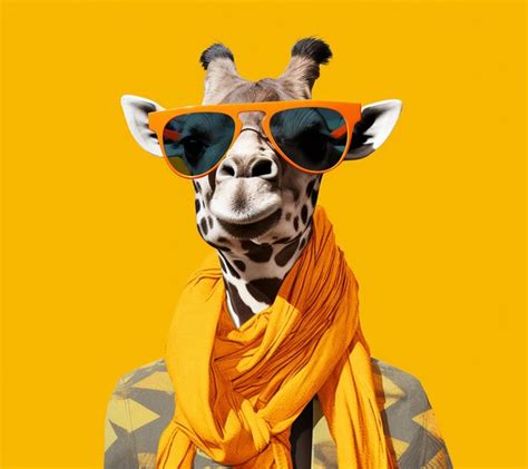 Premium Photo There Is A Giraffe Wearing Sunglasses And A Scarf