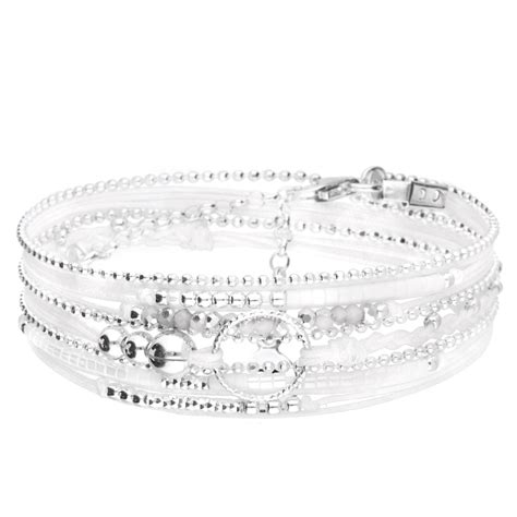 Bracelet Blanc Triple Tours Anneau Diamante Bracelet Argent