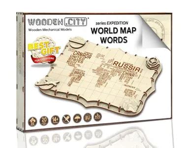 Wooden City Expedition Series Słowa mapa świata drewniane puzzle 3D