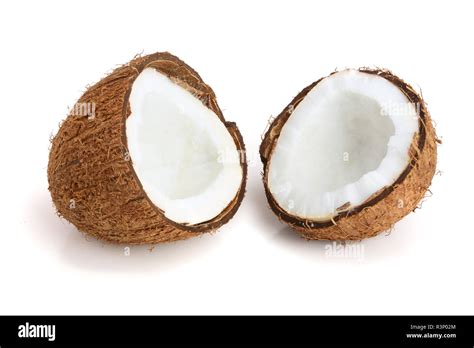 Two Coconut Half Isolated On White Background Stock Photo Alamy