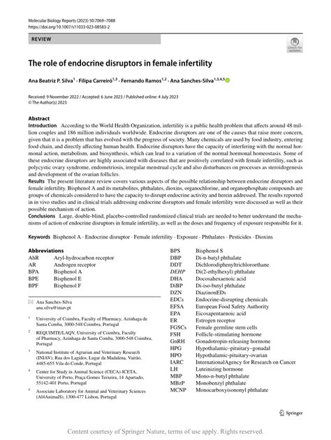 Pdf The Role Of Endocrine Disruptors In Female Infertility