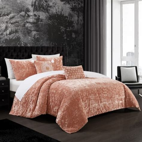 Giuliana 5 Piece Comforter Set Crinkle Crushed Velvet Bedding Blush King King Frys Food Stores