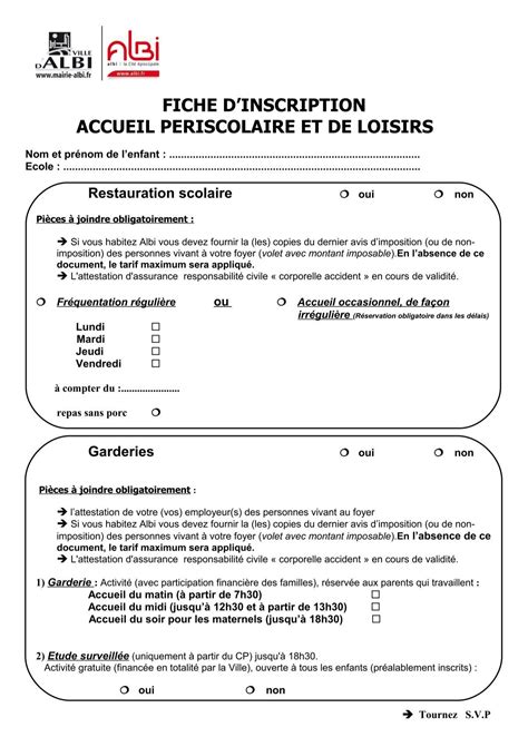 Fiche D Inscription Au Centre Photo De Loisirs Periscolaires