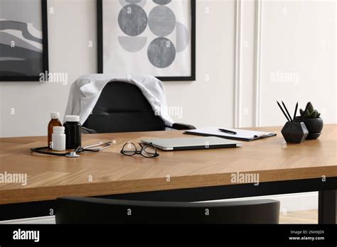 Modern doctor's workplace in stylish office. Interior design Stock ...