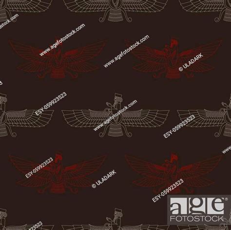 Seamless Pattern With Ancient Sumerian Symbol Faravahar For Your