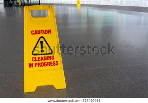 Yellow Cleaning Process Sign On Floor Stock Photo Edit Now 727420468