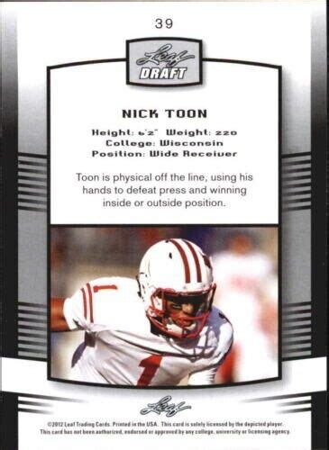 2012 Leaf Draft 39 Nick Toon Wisconsin Badgers EBay