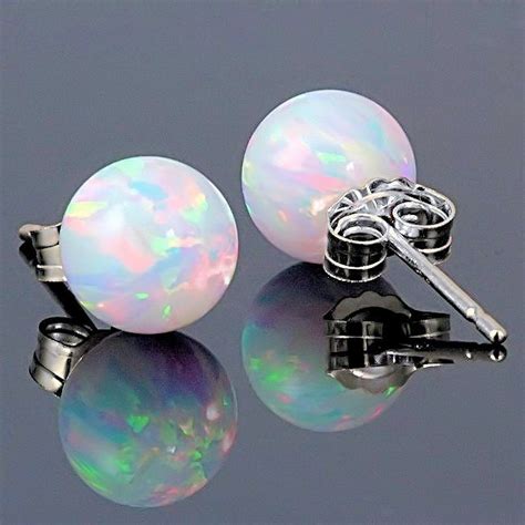 Lorraine 8mm Australian Fiery White Opal Ball Stud Post Earrings 925