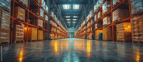 warehouse interior  storage racks featuring stacked cargo