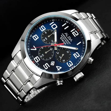 Alba AT3B21X Active Quartz Chronograph Blue Dial Stainless Steel Men S